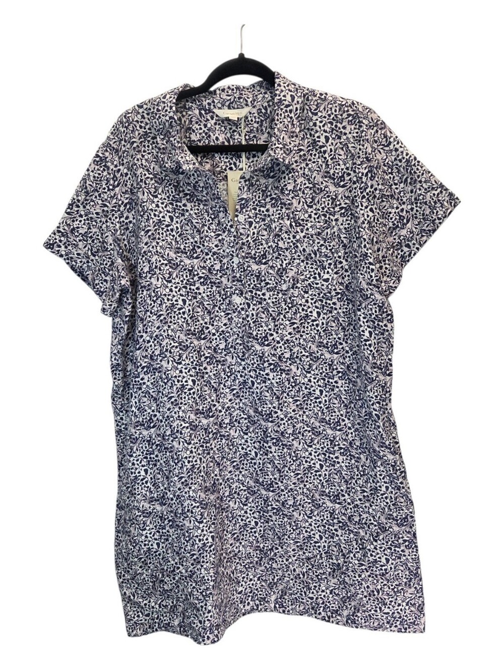 Garnet Hill Linen Flax Relaxed Popover Floral Blue White Dress Size XL New!